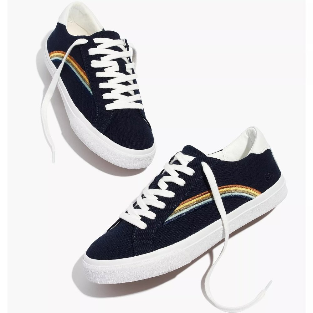 Madewell Women's Sidewalk Low-Top Sneakers in Rainbow Embroidered Canvas Size 8